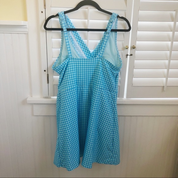 Lands’ End Blue Gingham One-Piece Swim Dress Sz 16 - Picture 3 of 7